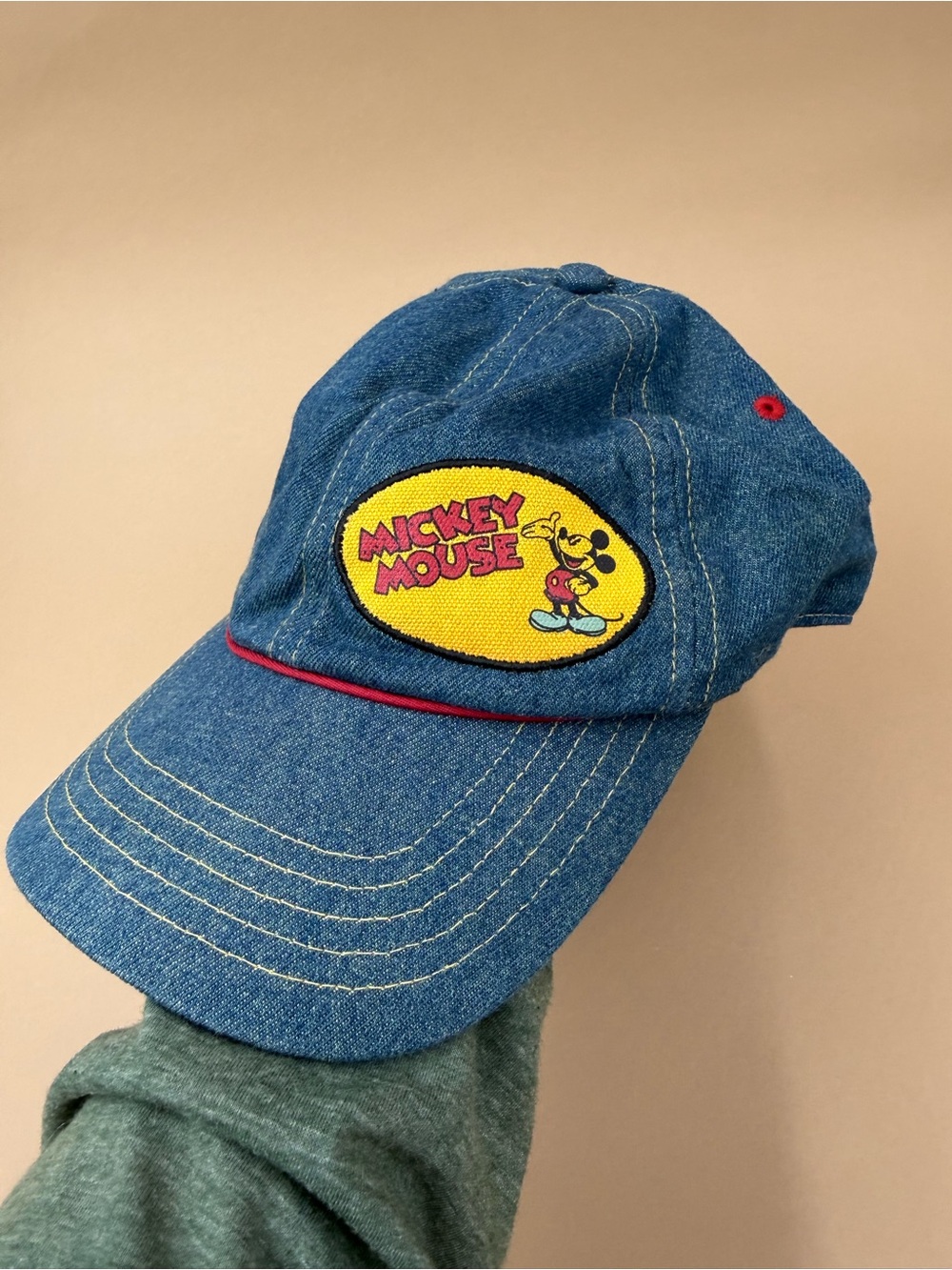 Disney Mickey Mouse Denim Dad Hat - Adjustable Blue Red Cap Y2K Casual